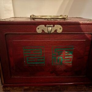 Vintage Mah Jongg set Wooden Box with Brass Handle